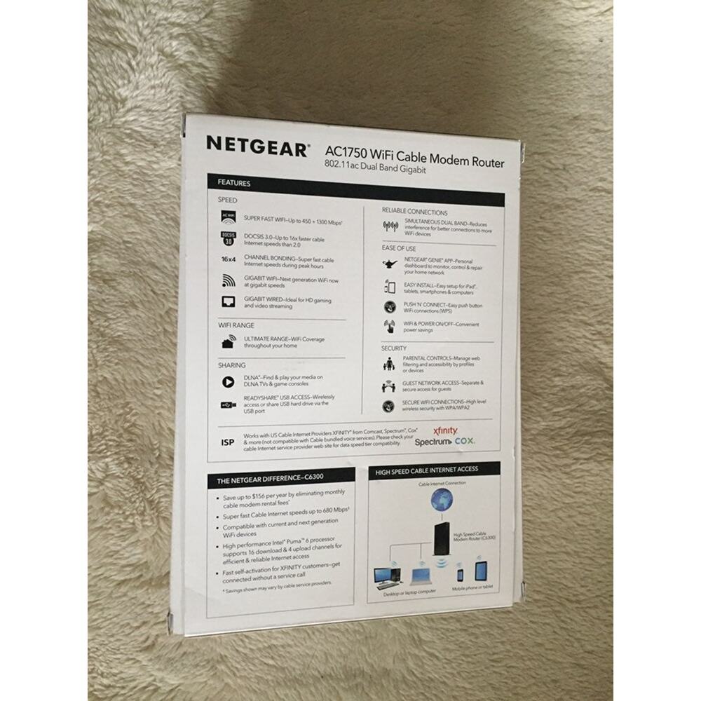 NETGEAR AC1750 WiFi DOCSIS 3.0 Cable Modem Router (C6300) - Picture 2 of 2